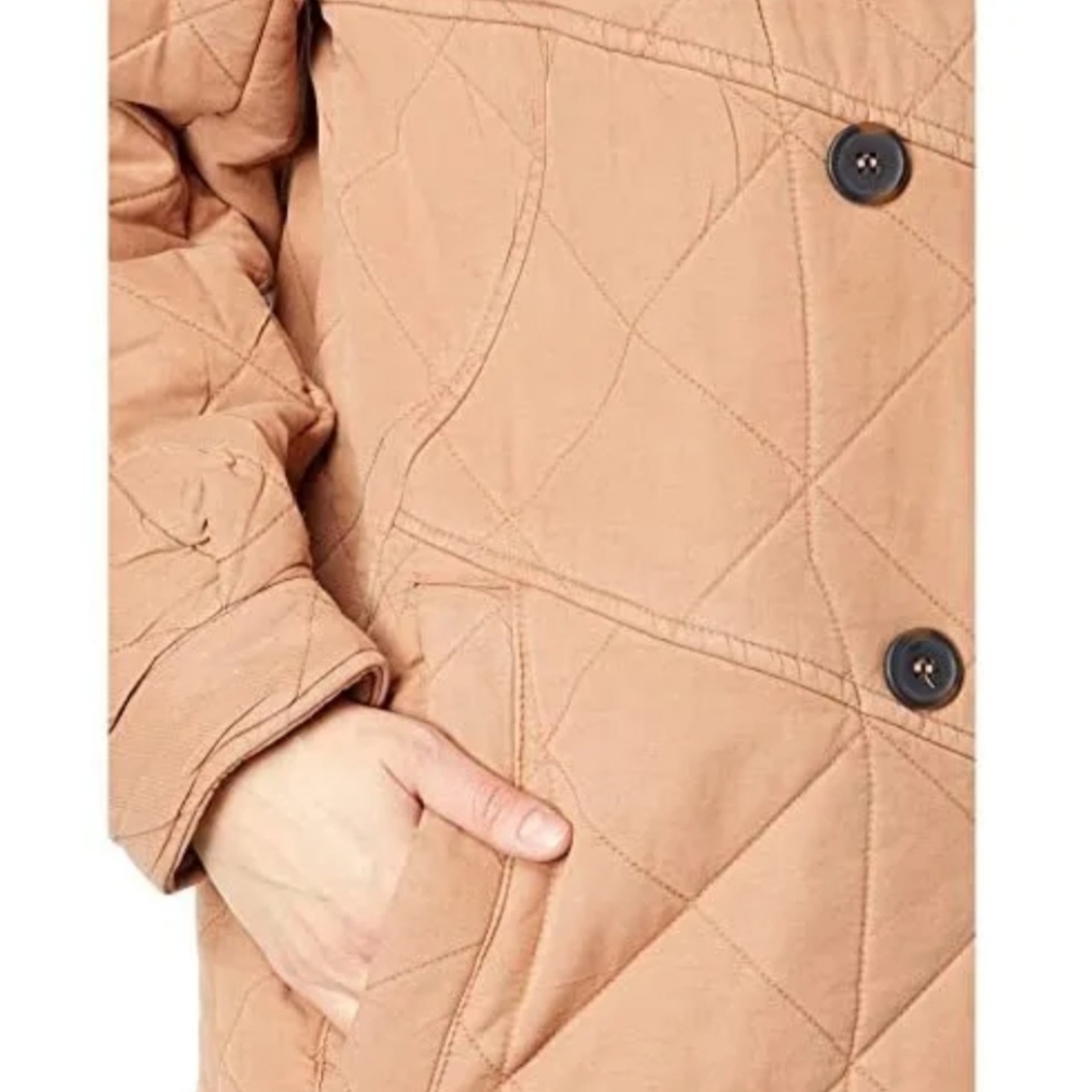 AVEC LES FILLES Quilted Doubled Breasted Cozy Camel Tan Coat Jacket - Picture 16 of 16